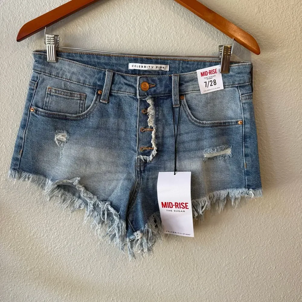 Celebrity Pink Women's Mid-Rise Shorts The Sugar Size 7/28 Cut Off‎ NWT